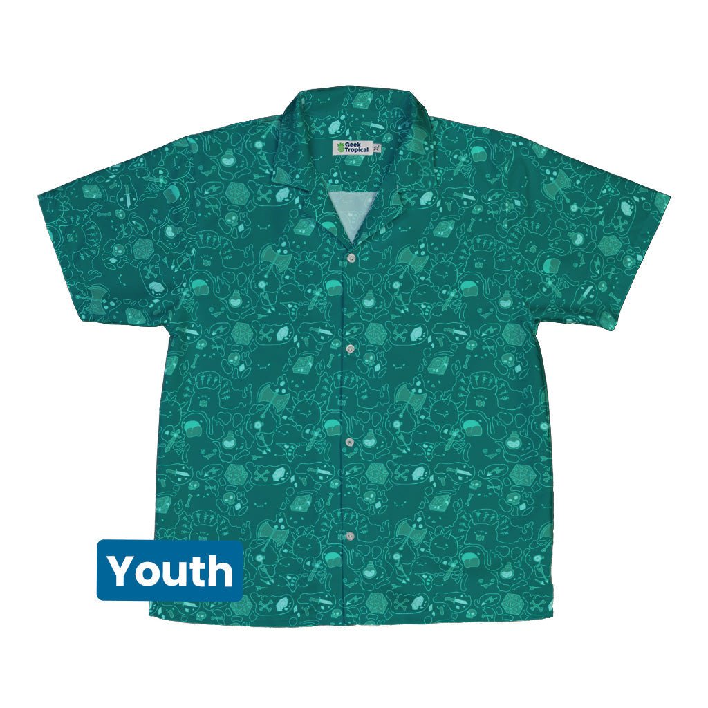 Slim Cube Toxic Green Youth Hawaiian Shirt - Design by Ardi Tong - dnd & rpg print - Q3