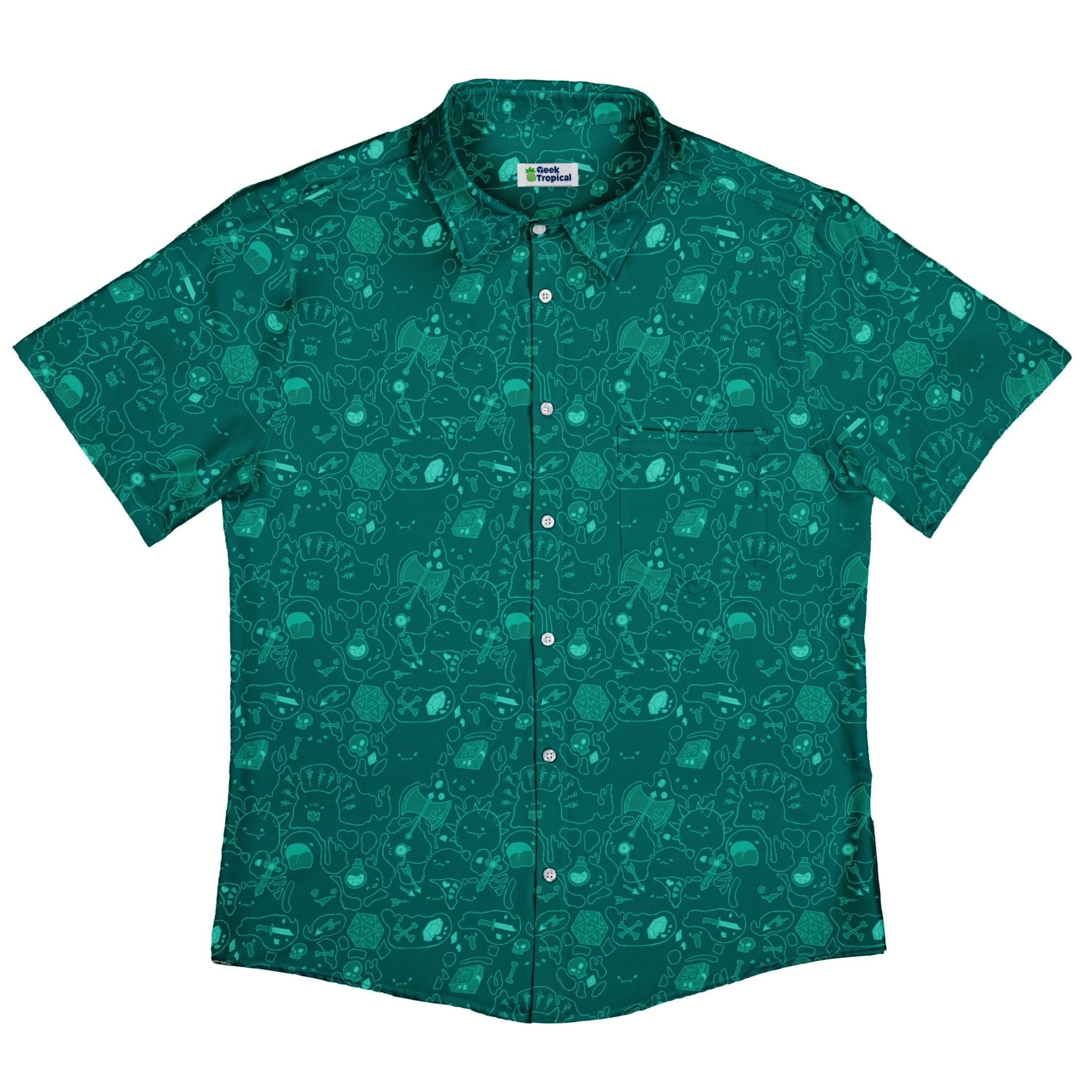 Slim Cube Toxic Green Button Up Shirt - adult sizing - Design by Ardi Tong - dnd & rpg print