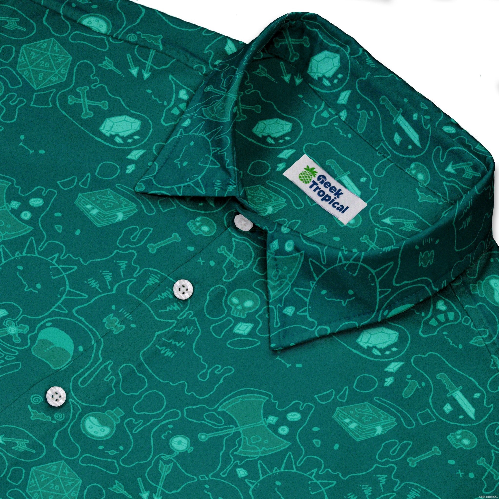 Slim Cube Toxic Green Button Up Shirt - adult sizing - Design by Ardi Tong - dnd & rpg print