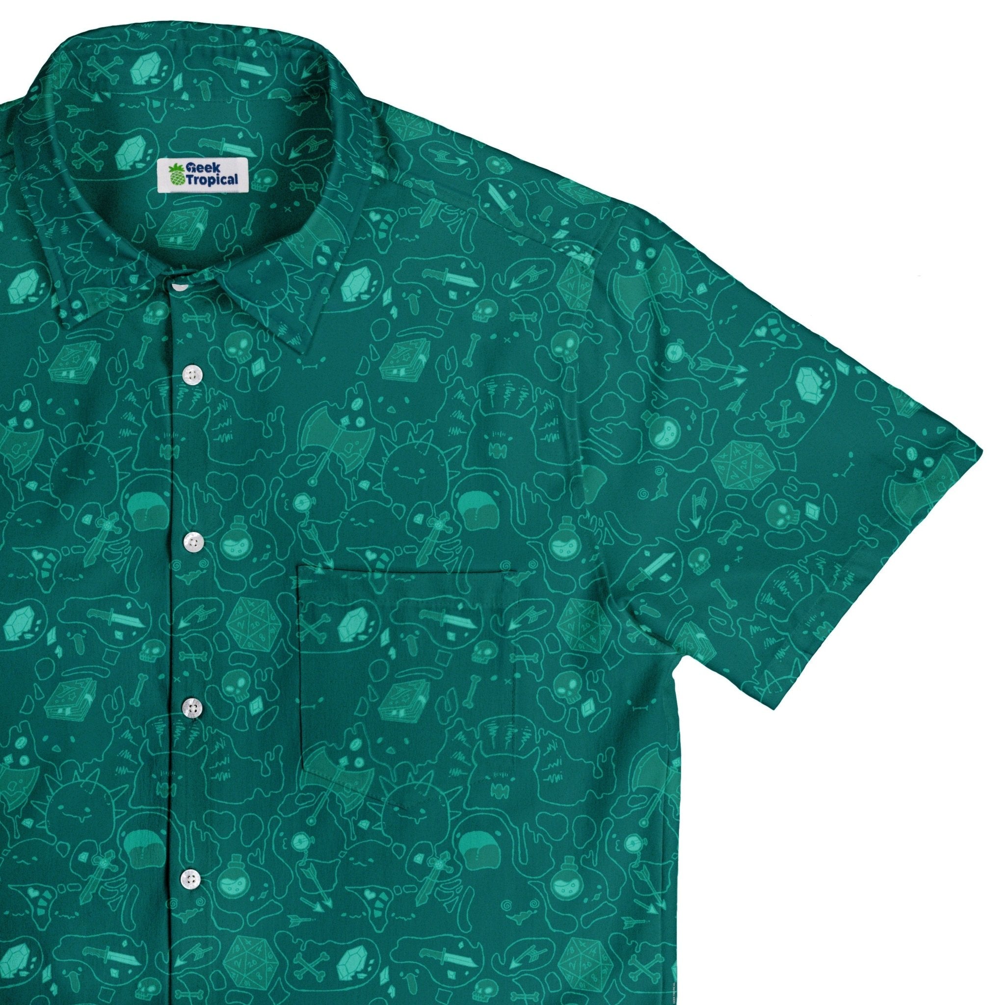 Slim Cube Toxic Green Button Up Shirt - adult sizing - Design by Ardi Tong - dnd & rpg print