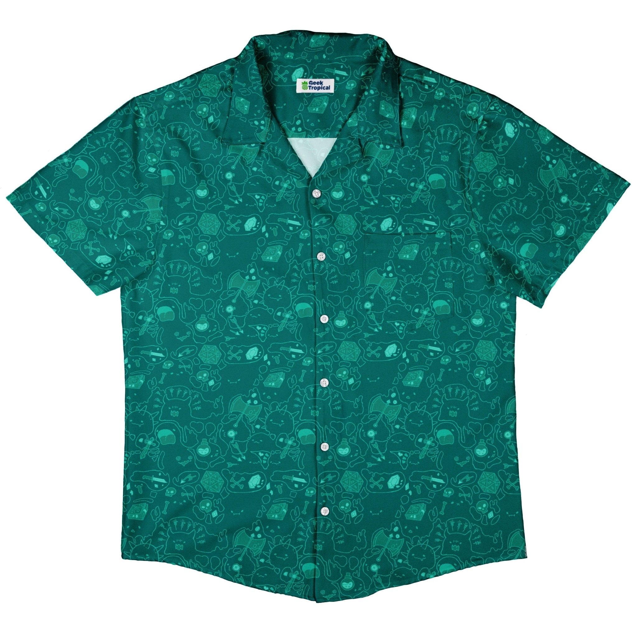 Slim Cube Toxic Green Button Up Shirt - adult sizing - Design by Ardi Tong - dnd & rpg print