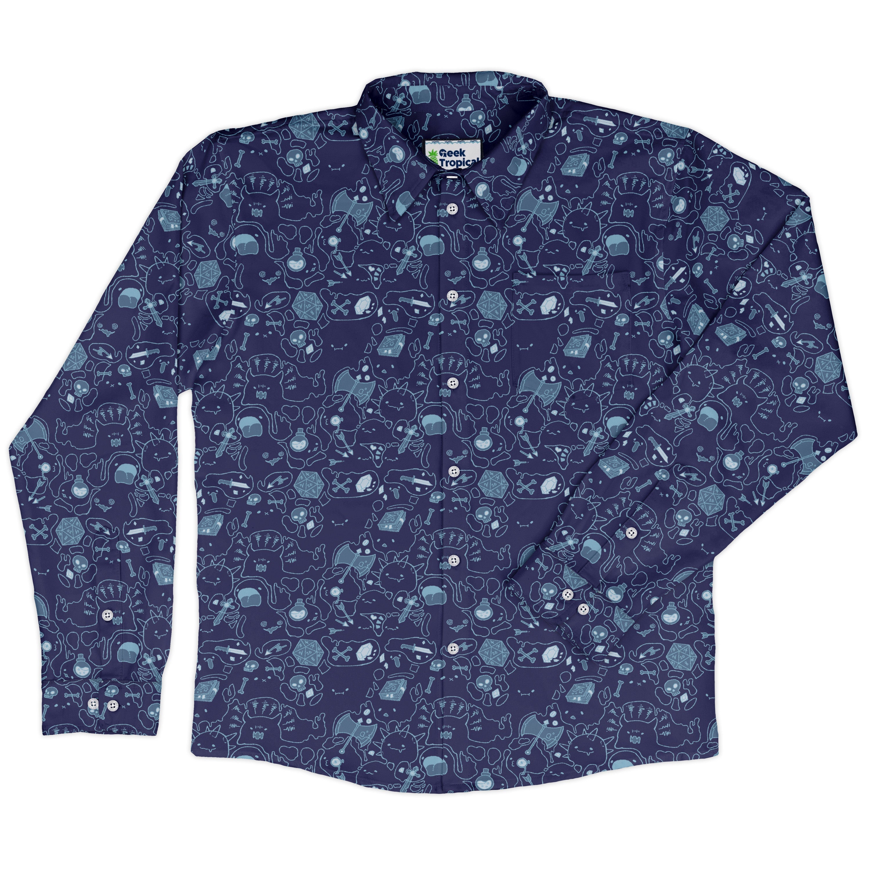 Slime Cube Bioluminescence Long Sleeve Button Up Shirt