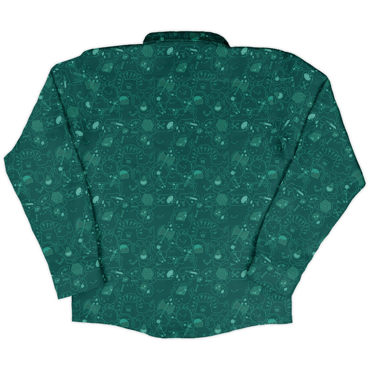 Slime Cube Toxic Green Long Sleeve Button Up Shirt Geek Nerd adult sizing Design by Ardi Tong dnd & rpg print