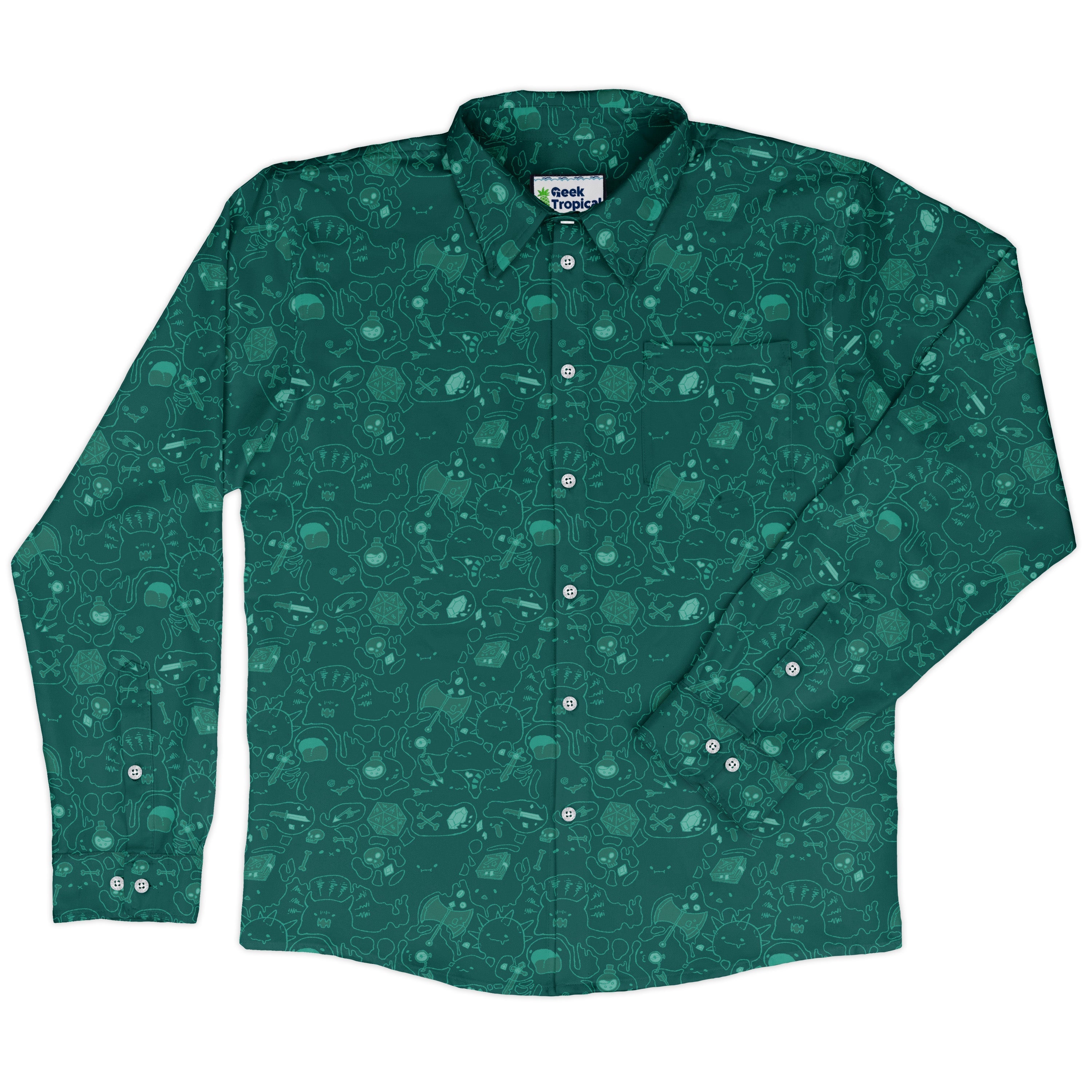 Slime Cube Toxic Green Long Sleeve Button Up Shirt