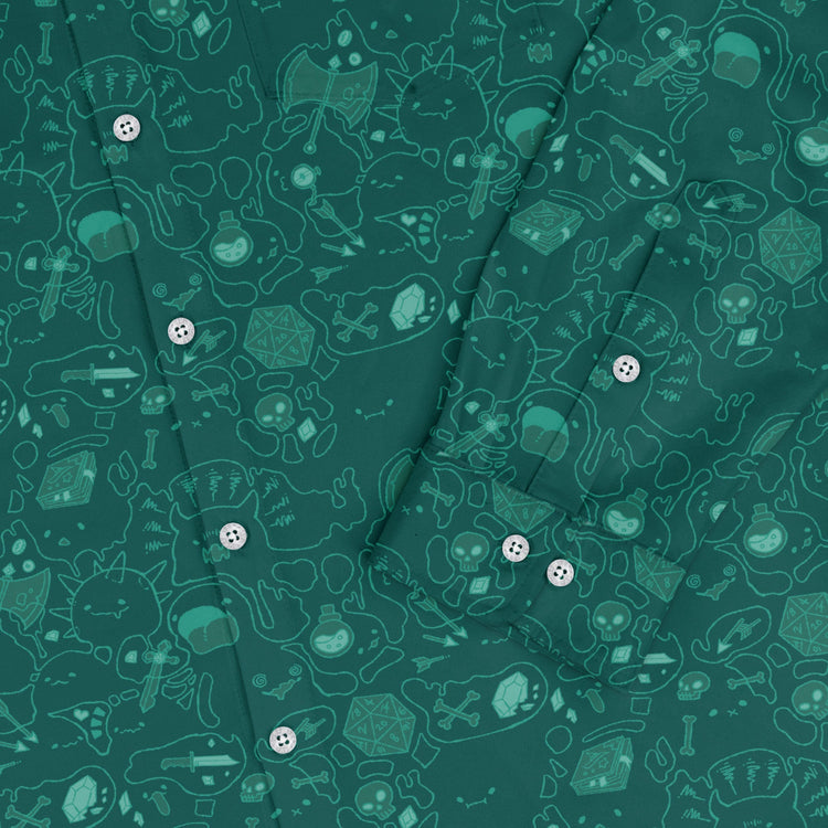 Slime Cube Toxic Green Long Sleeve Button Up Shirt Geek Nerd adult sizing Design by Ardi Tong dnd & rpg print