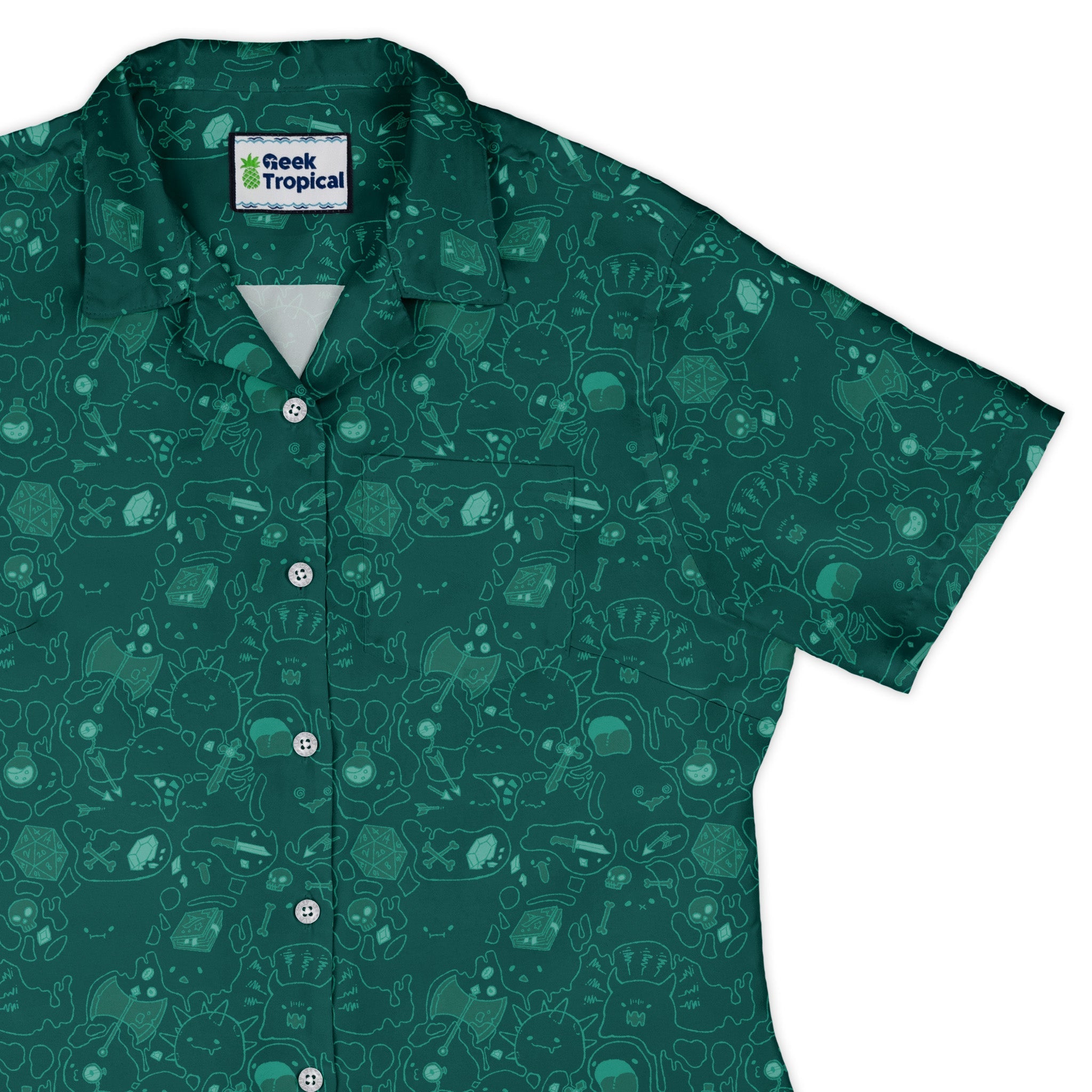 Slime Cube Toxic Green Curvy Button Up Shirt Geek Nerd Design by Ardi Tong dnd & rpg print Q3