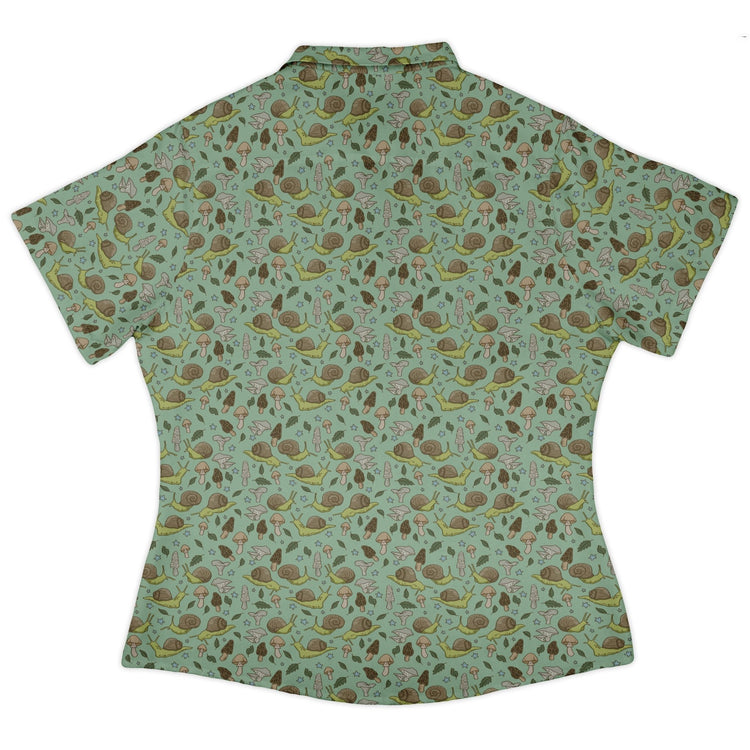 Slow Spore Trail Curvy Button Up Shirt Geek Nerd animal patterns botany print Design by Julie Kitzes