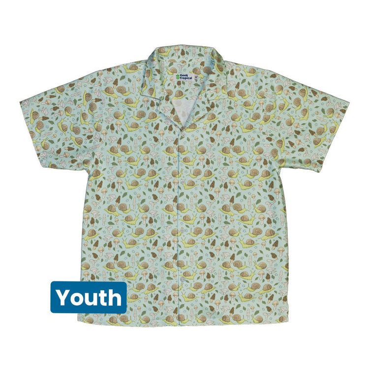 Slow Spore Trail Youth Hawaiian Shirt Geek Nerd animal patterns botany print Design by Julie Kitzes