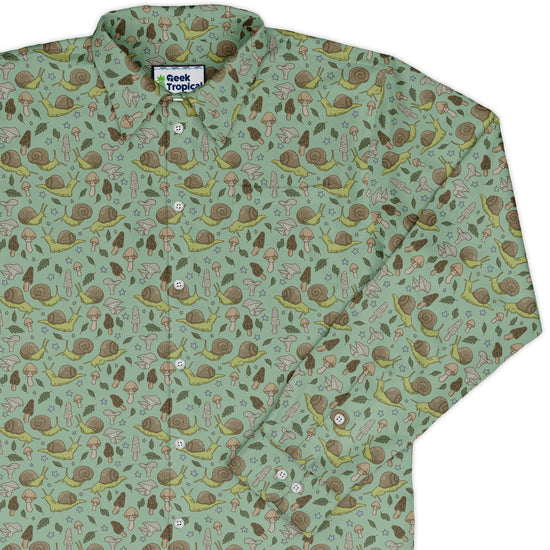 Slow Spore Trail Long Sleeve Button Up Shirt Geek Nerd adult sizing animal patterns botany print