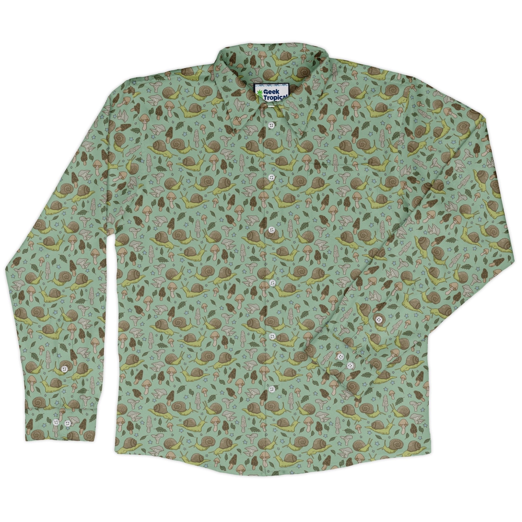 Slow Spore Trail Long Sleeve Button Up Shirt Geek Nerd adult sizing animal patterns botany print