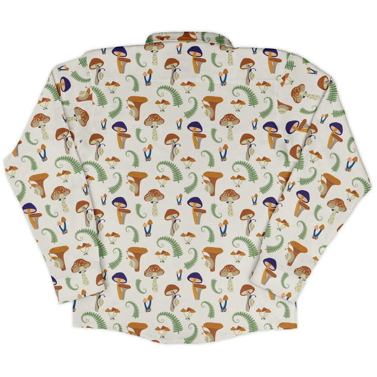 Snails and Mushrooms Botany Long Sleeve Button Up Shirt Geek Nerd adult sizing Botany Print FLOW DESC WRITING