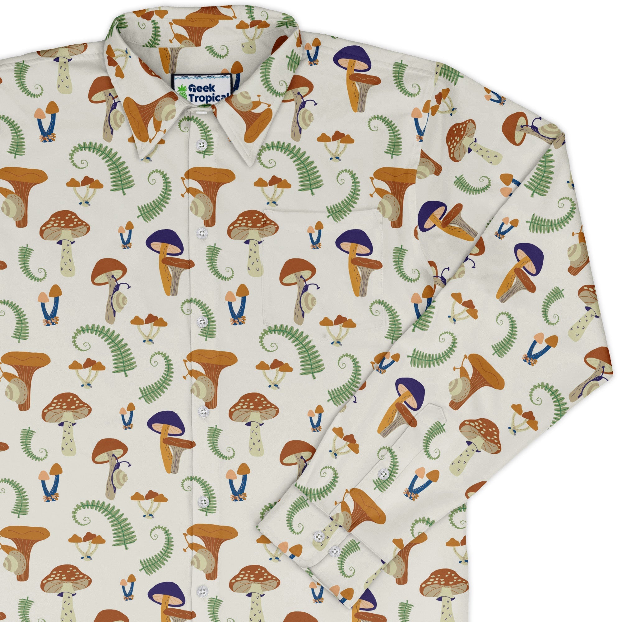 Snails and Mushrooms Botany Long Sleeve Button Up Shirt