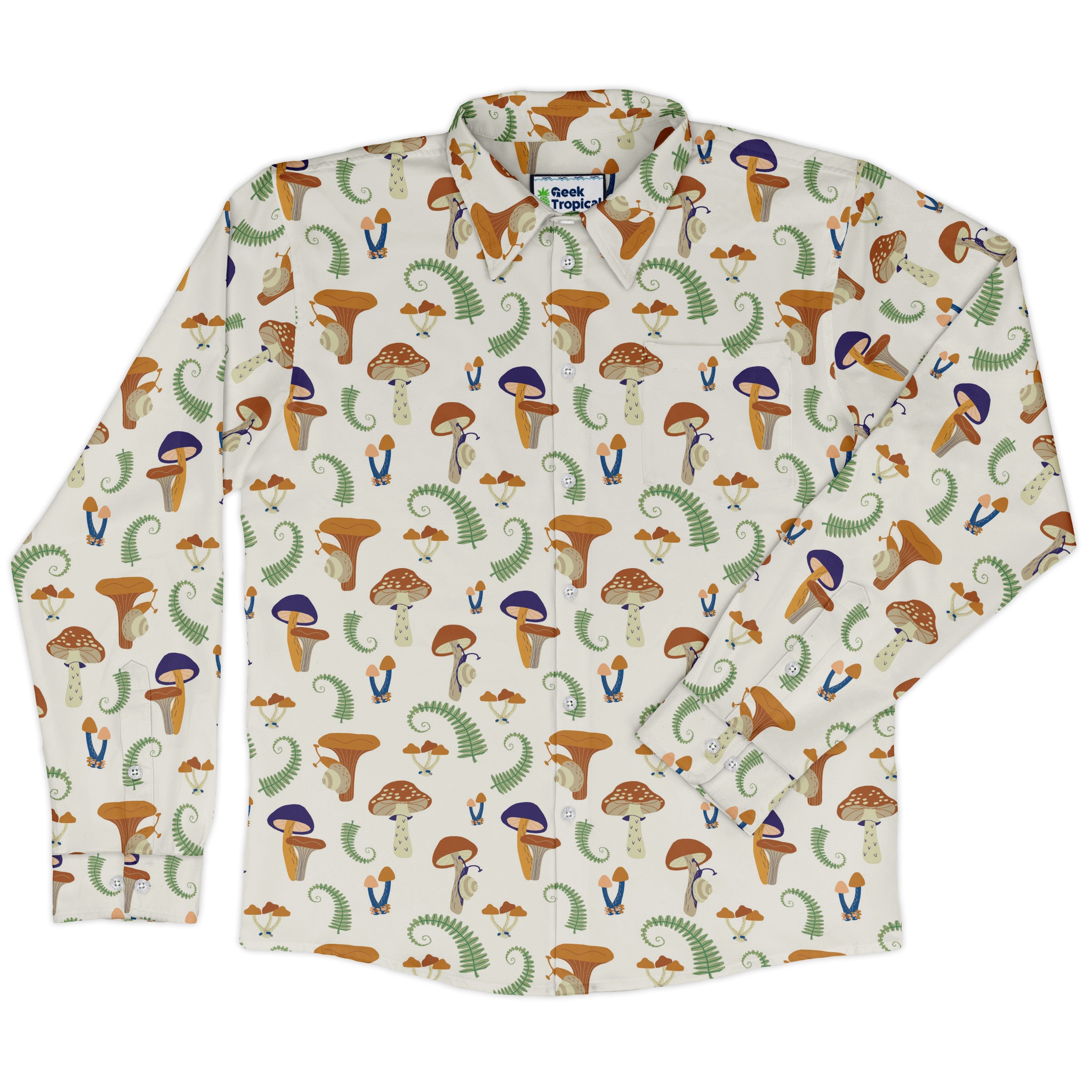 Snails and Mushrooms Botany Long Sleeve Button Up Shirt
