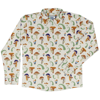 Snails and Mushrooms Botany Long Sleeve Button Up Shirt Geek Nerd adult sizing Botany Print FLOW DESC WRITING