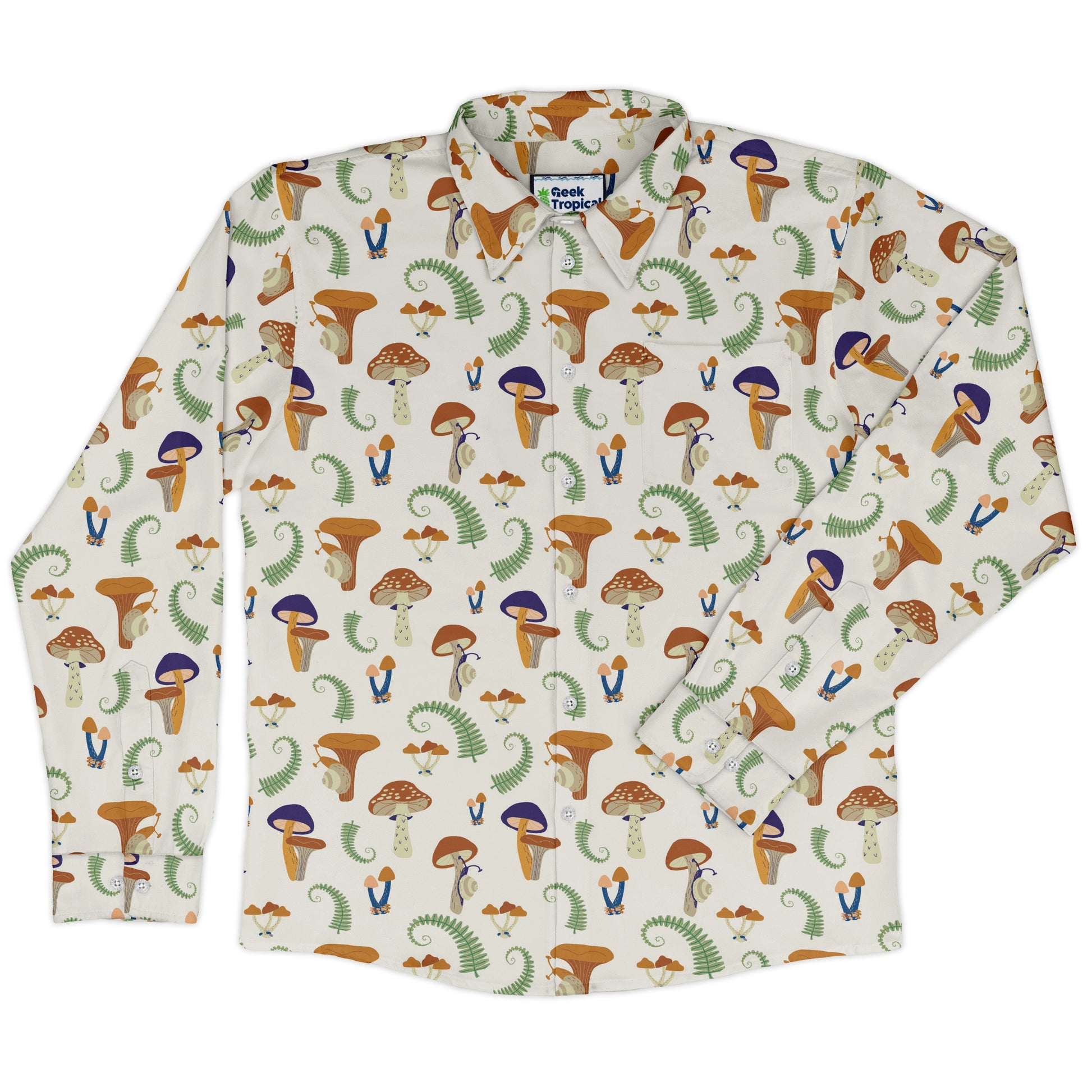 Snails and Mushrooms Botany Long Sleeve Button Up Shirt