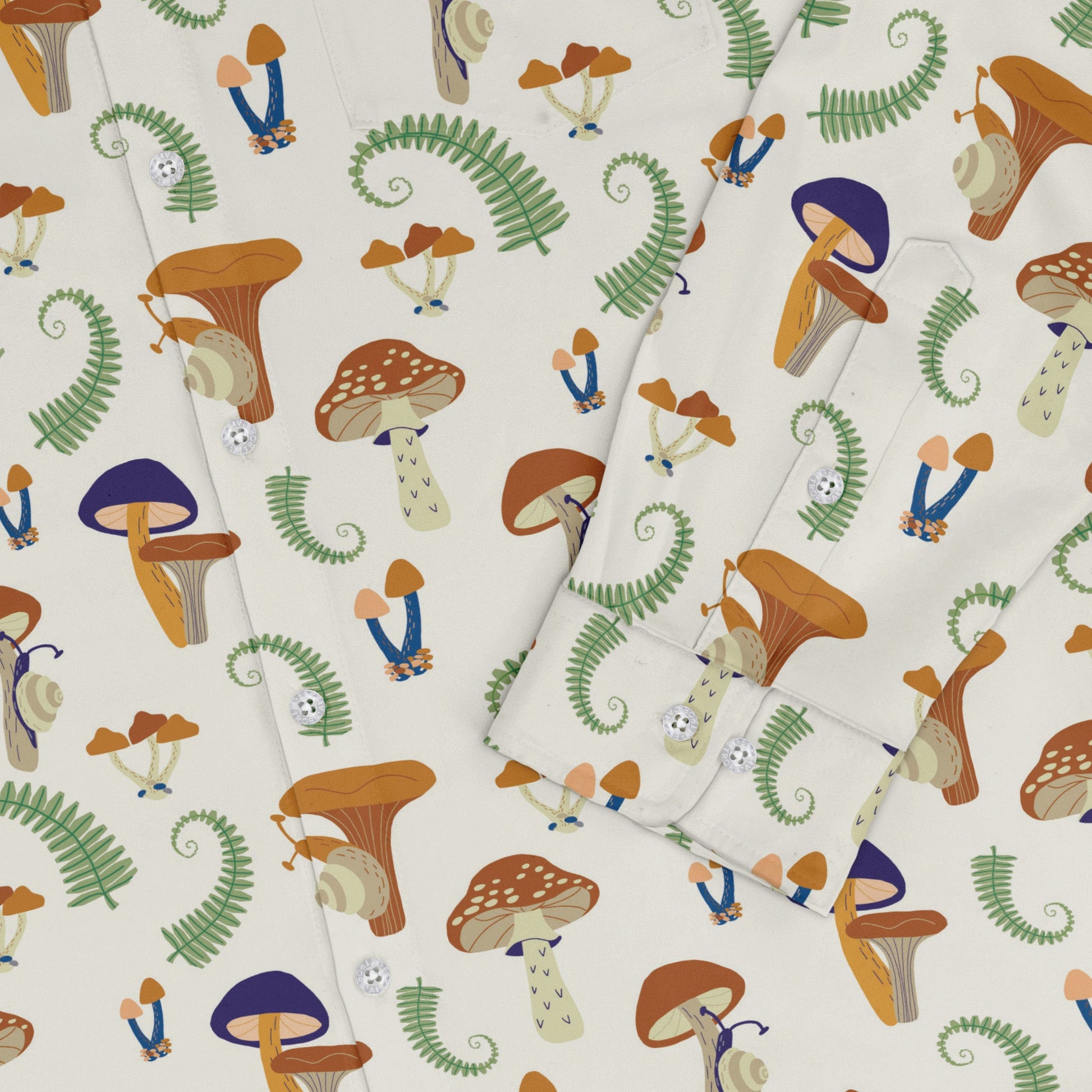 Snails and Mushrooms Botany Long Sleeve Button Up Shirt