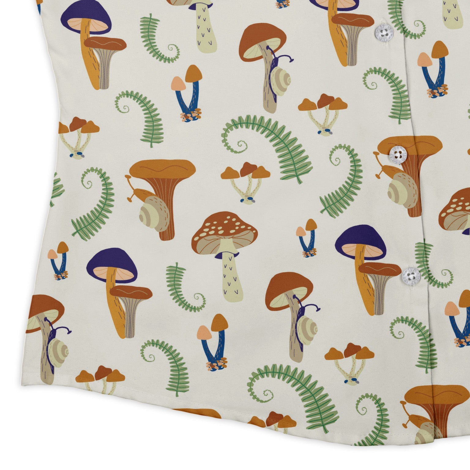 Snails and Mushrooms Botany Curvy Button Up Shirt Geek Nerd Botany Print women