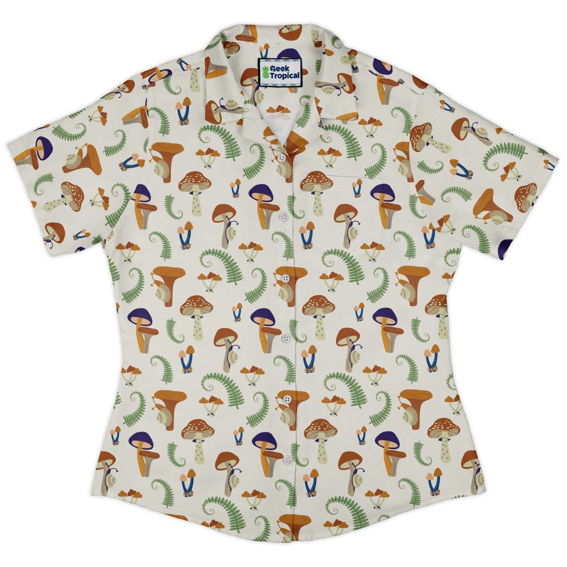 Clearance Ready - to - Ship Snails and Mushrooms Botany Curvy Button Up Shirt Geek Nerd Botany Print Clearance Ready - to - Ship