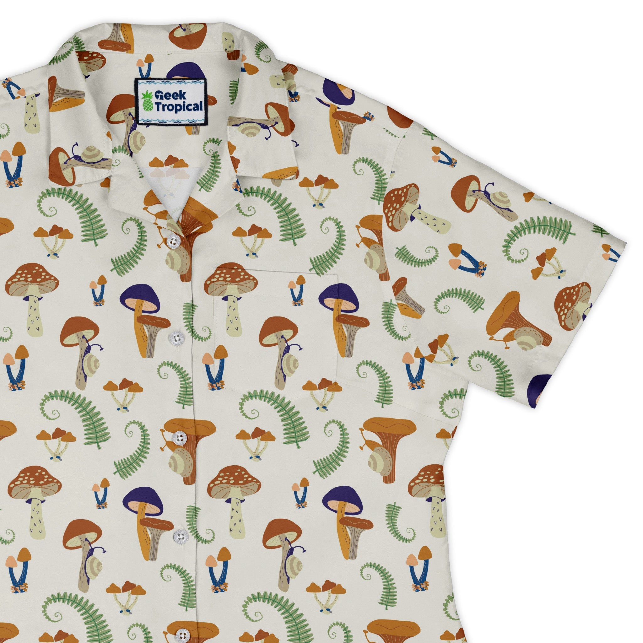 Snails and Mushrooms Botany Curvy Button Up Shirt Geek Nerd Botany Print women