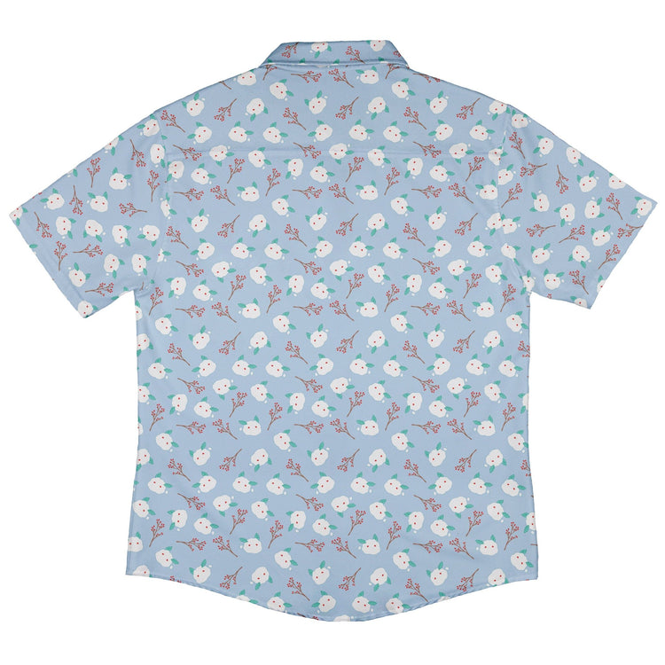 Snow Bunnies Button Up Shirt Geek Nerd adult sizing Christmas Print Design by Ardi Tong