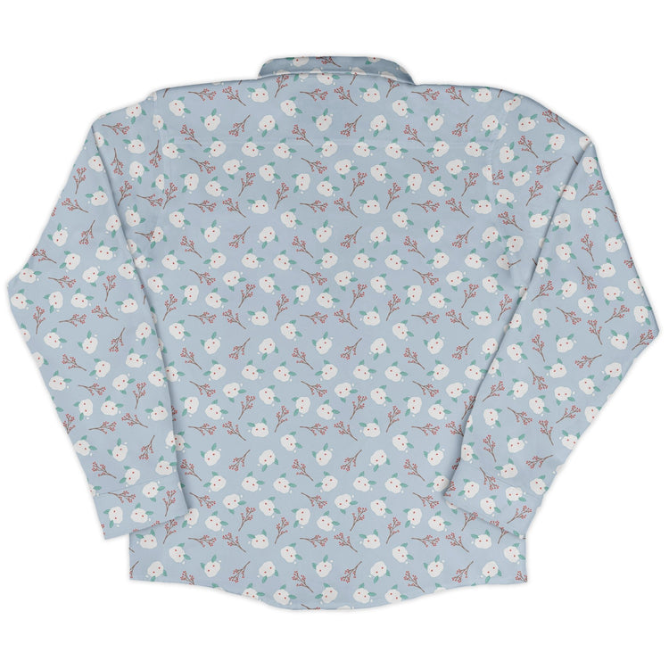 Snow Bunnies Long Sleeve Button Up Shirt Geek Nerd adult sizing Anime Christmas Print