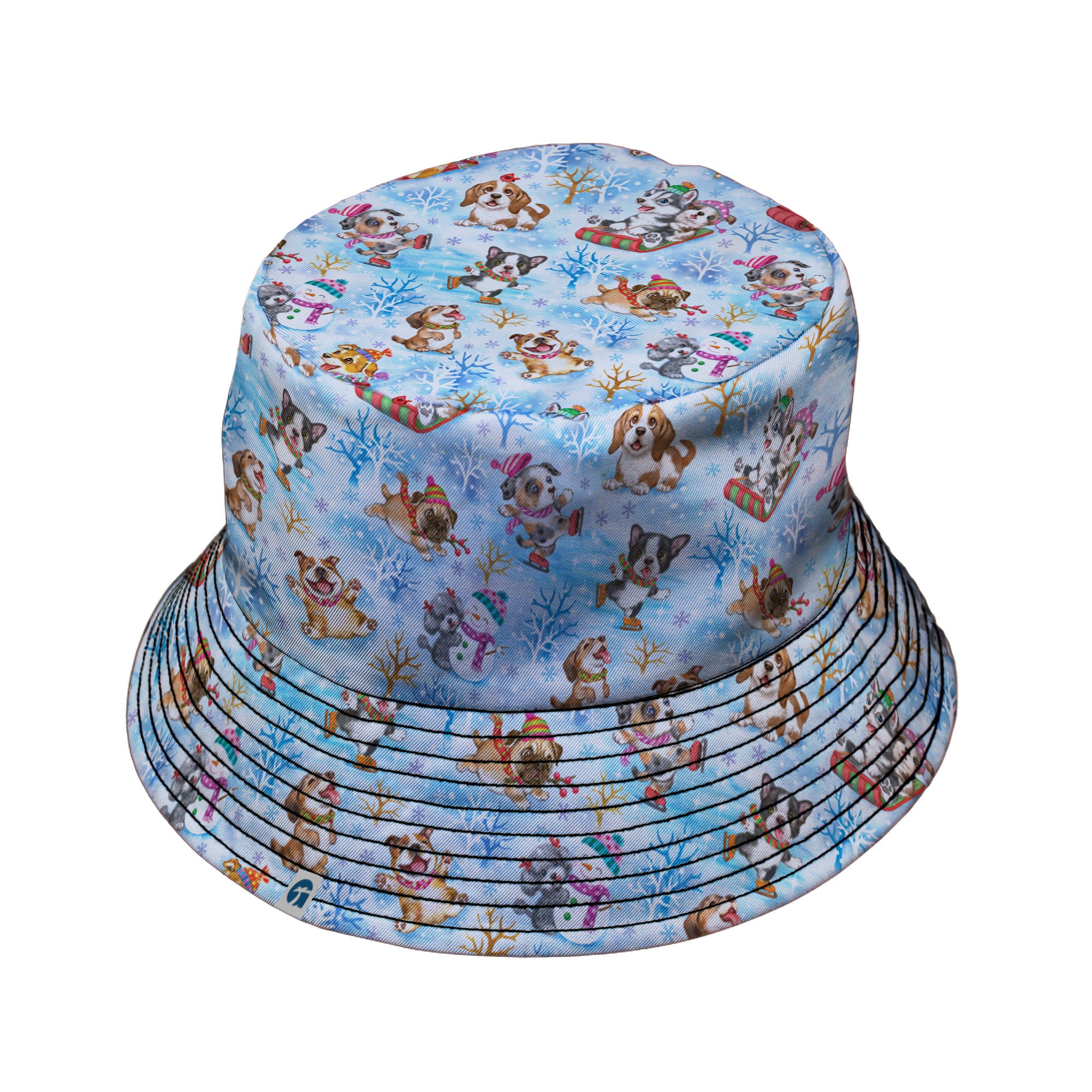Snow Much Puppy Fun Bucket Hat Black Stitching