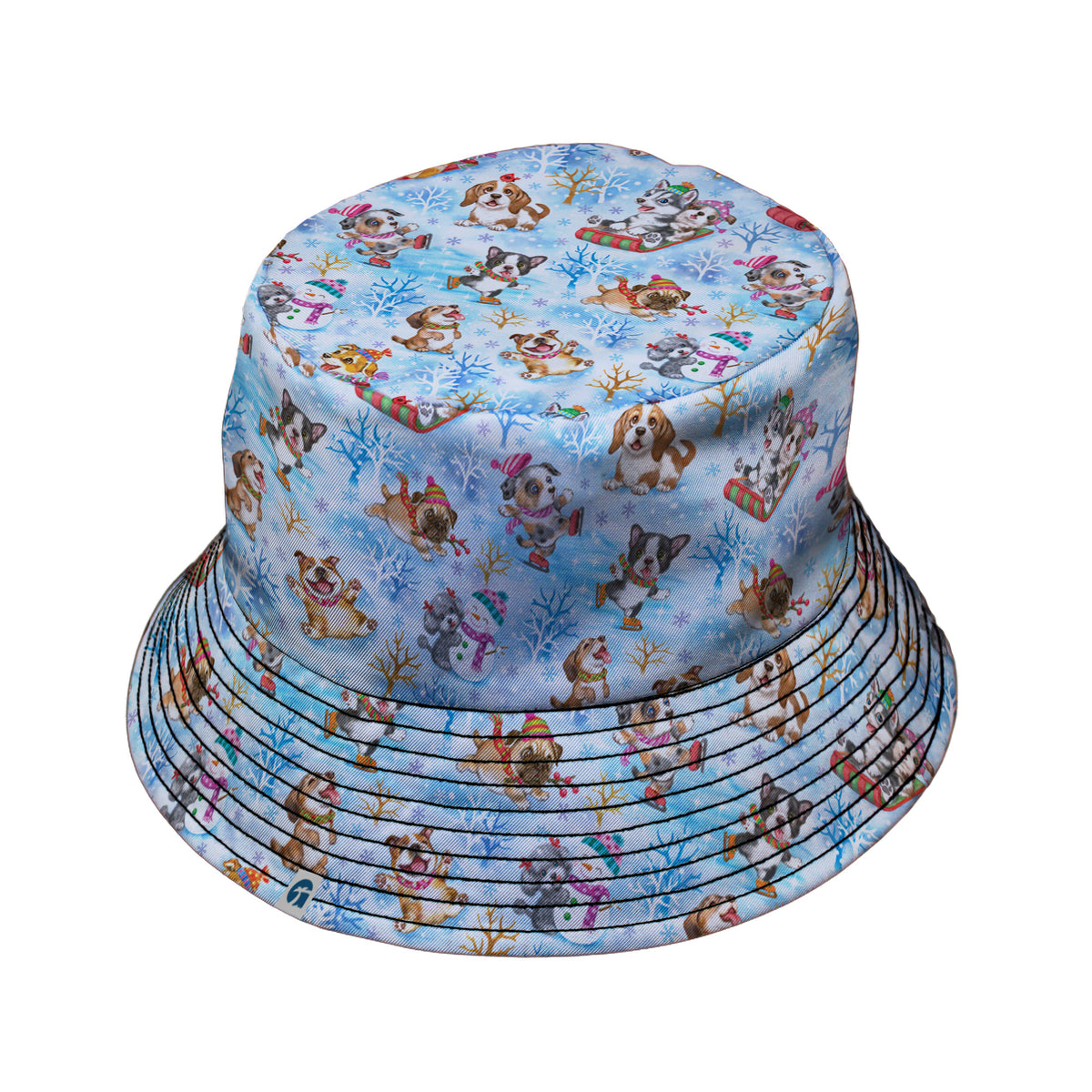 Snow Much Puppy Fun Bucket Hat Black Stitching