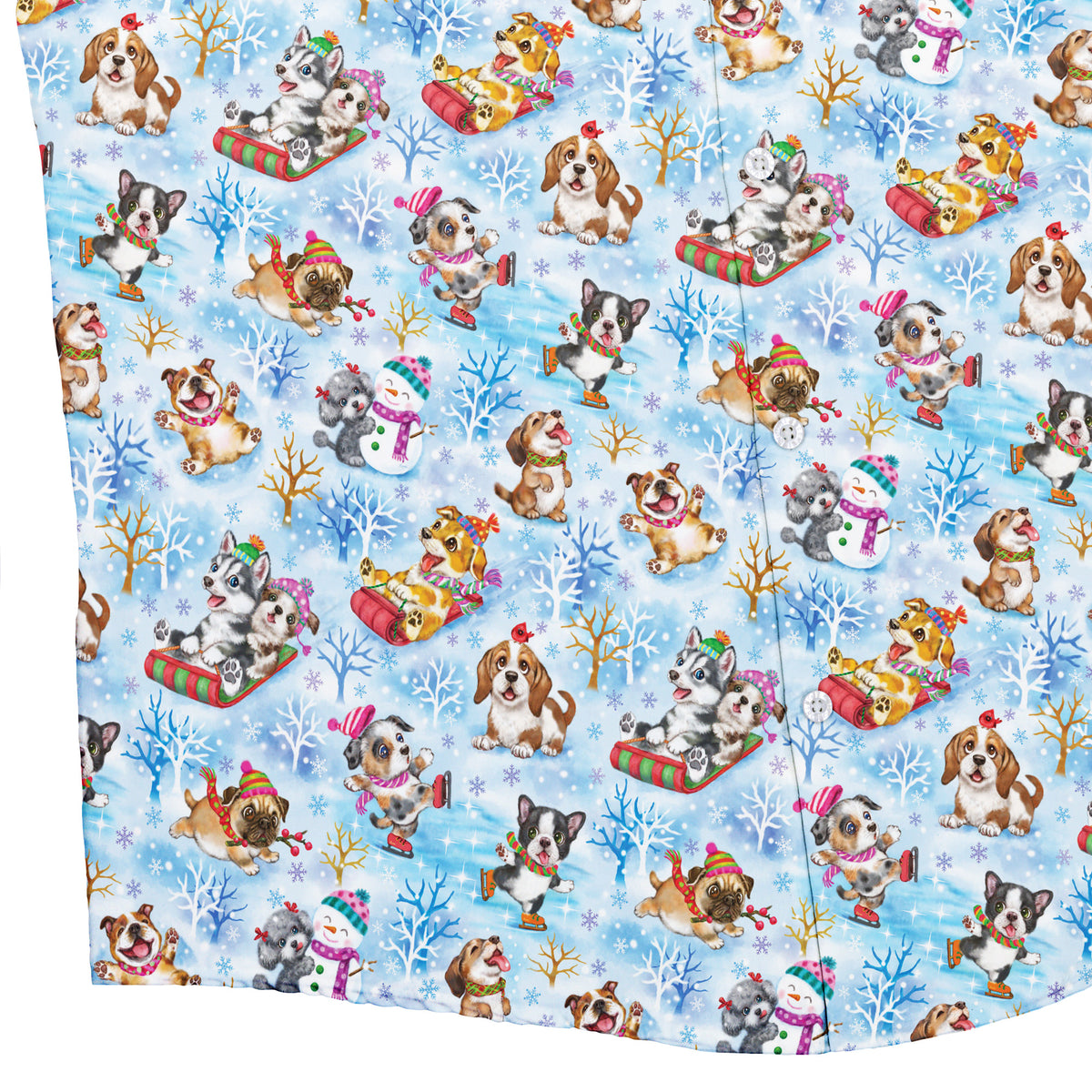 Snow Much Puppy Fun Button Up Shirt Bottom Corner