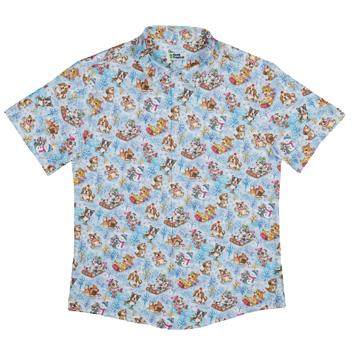 Snow Much Puppy Fun Button Up Shirt Flat Front