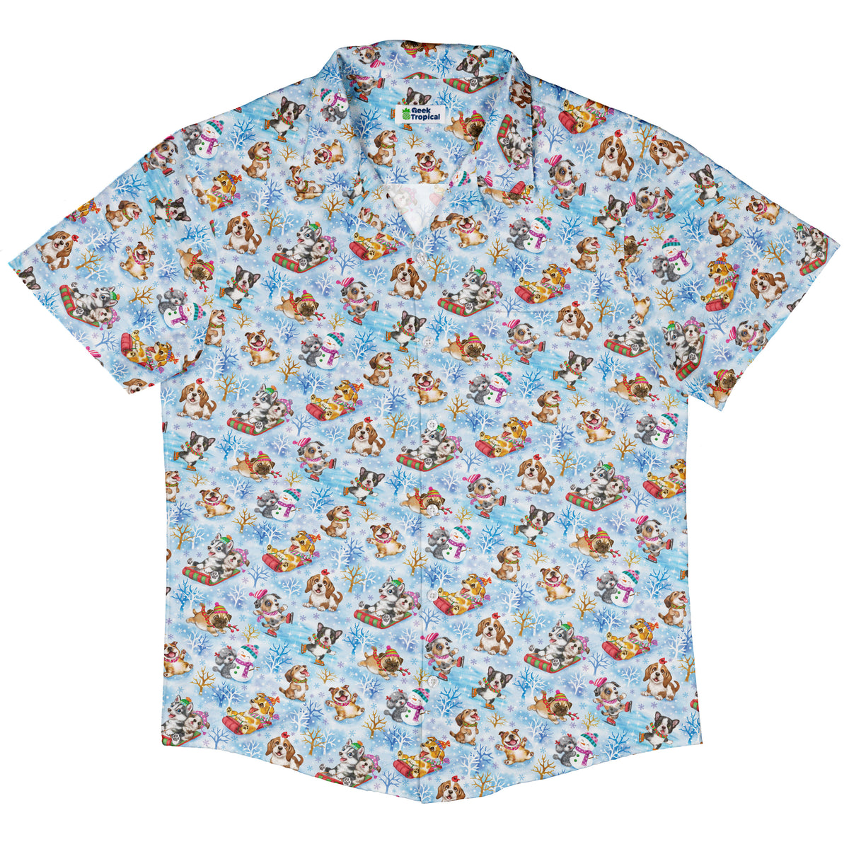 Snow Much Puppy Fun Button Up Shirt Hawaiian Front