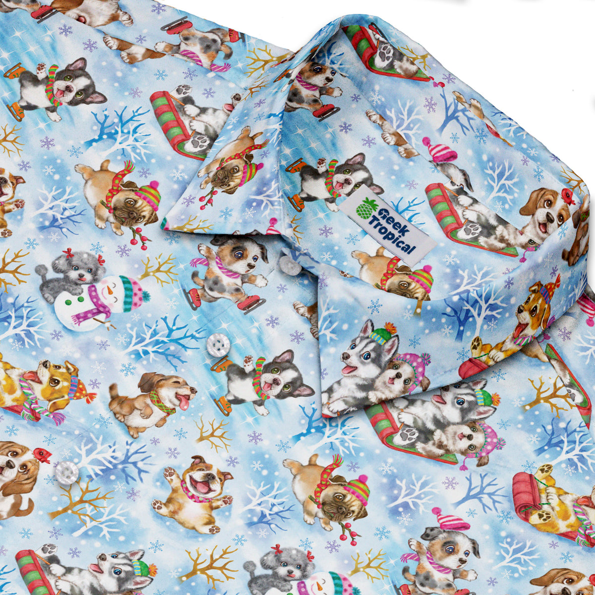 Snow Much Puppy Fun Button Up Shirt Neck