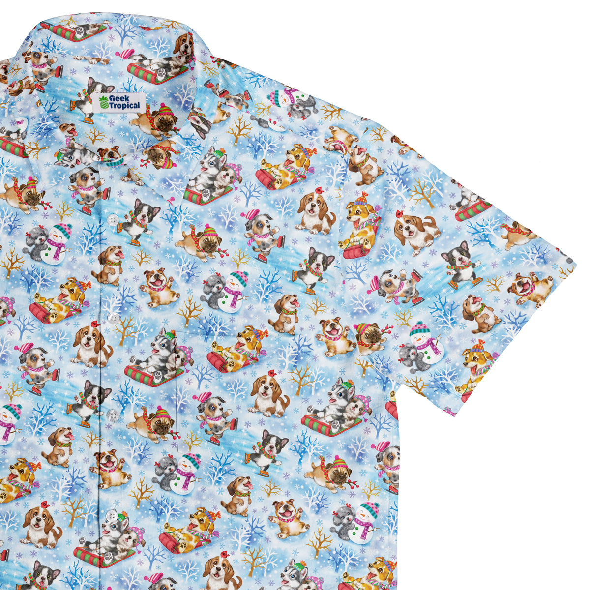 Snow Much Puppy Fun Button Up Shirt Top Corner