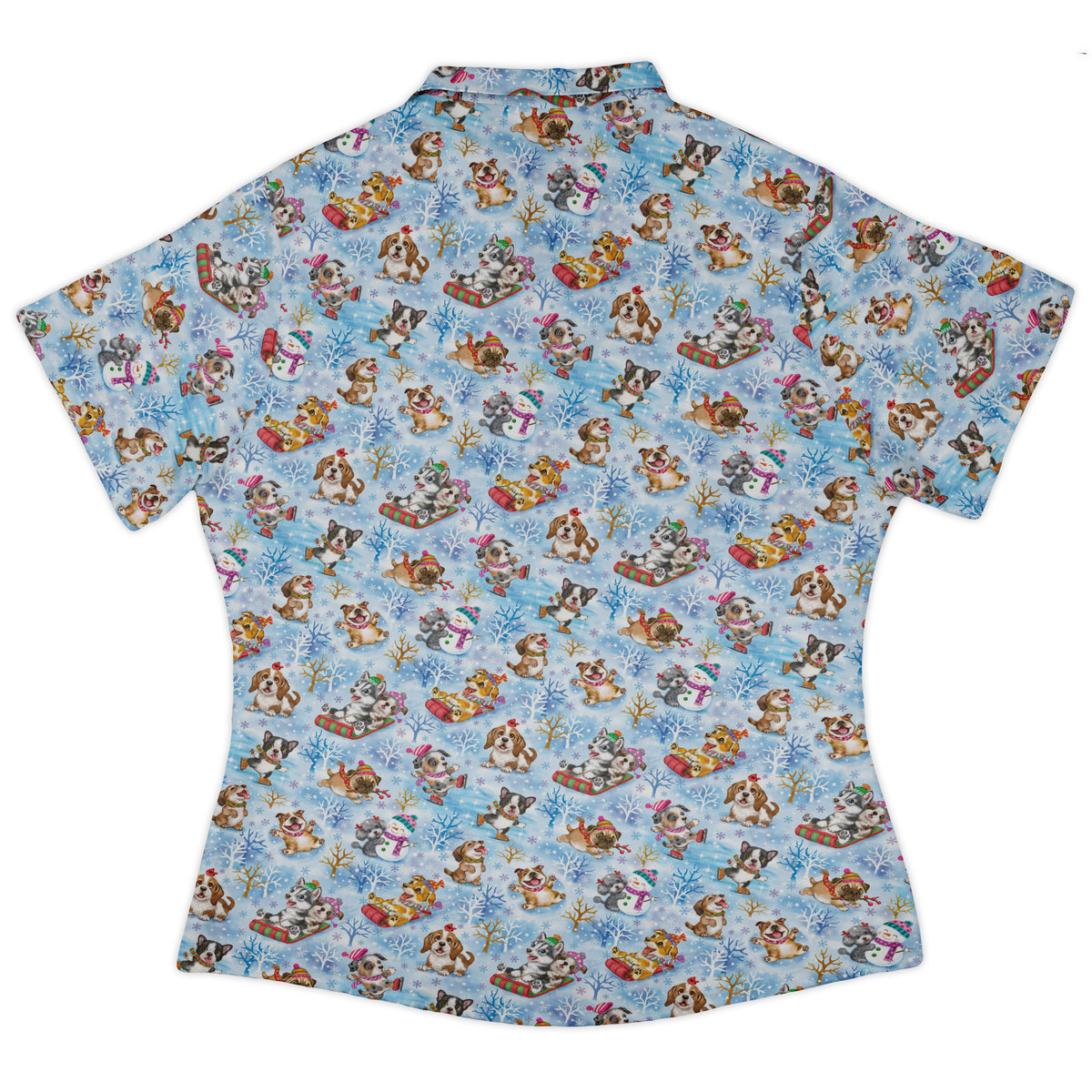Snow Much Puppy Fun Curvy Button Up Shirt womens back