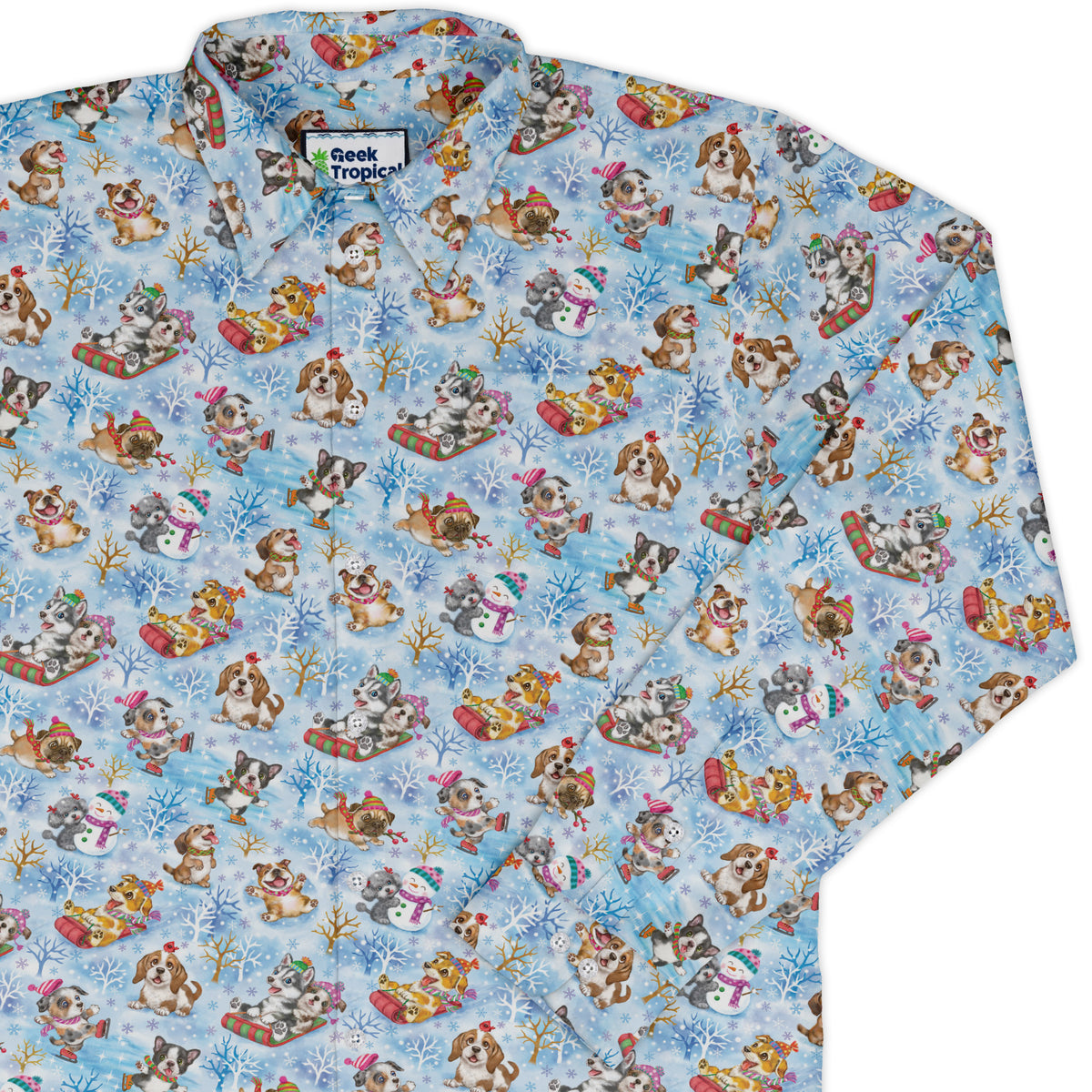 Snow Much Puppy Fun Long Sleeve Button Up Shirt cover