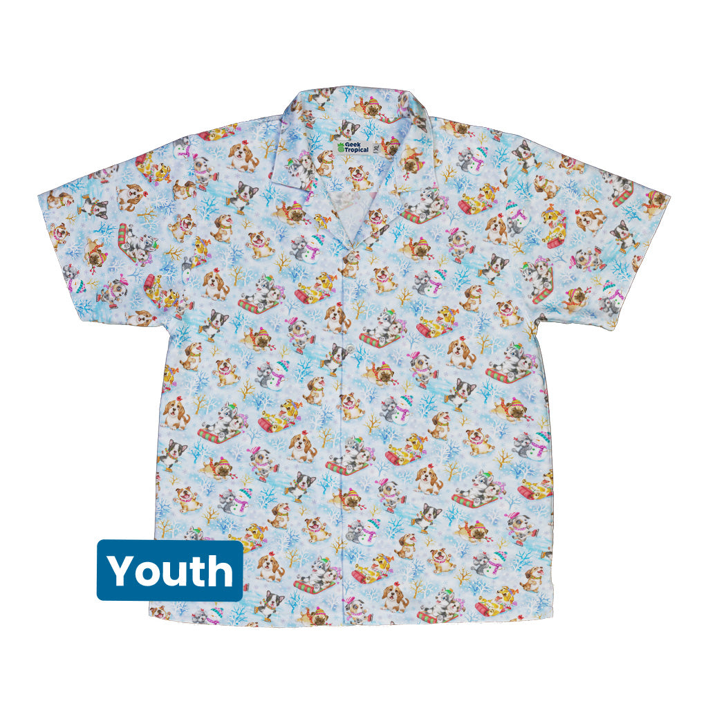 Snow Much Puppy Fun Youth Hawaiian Shirt Front
