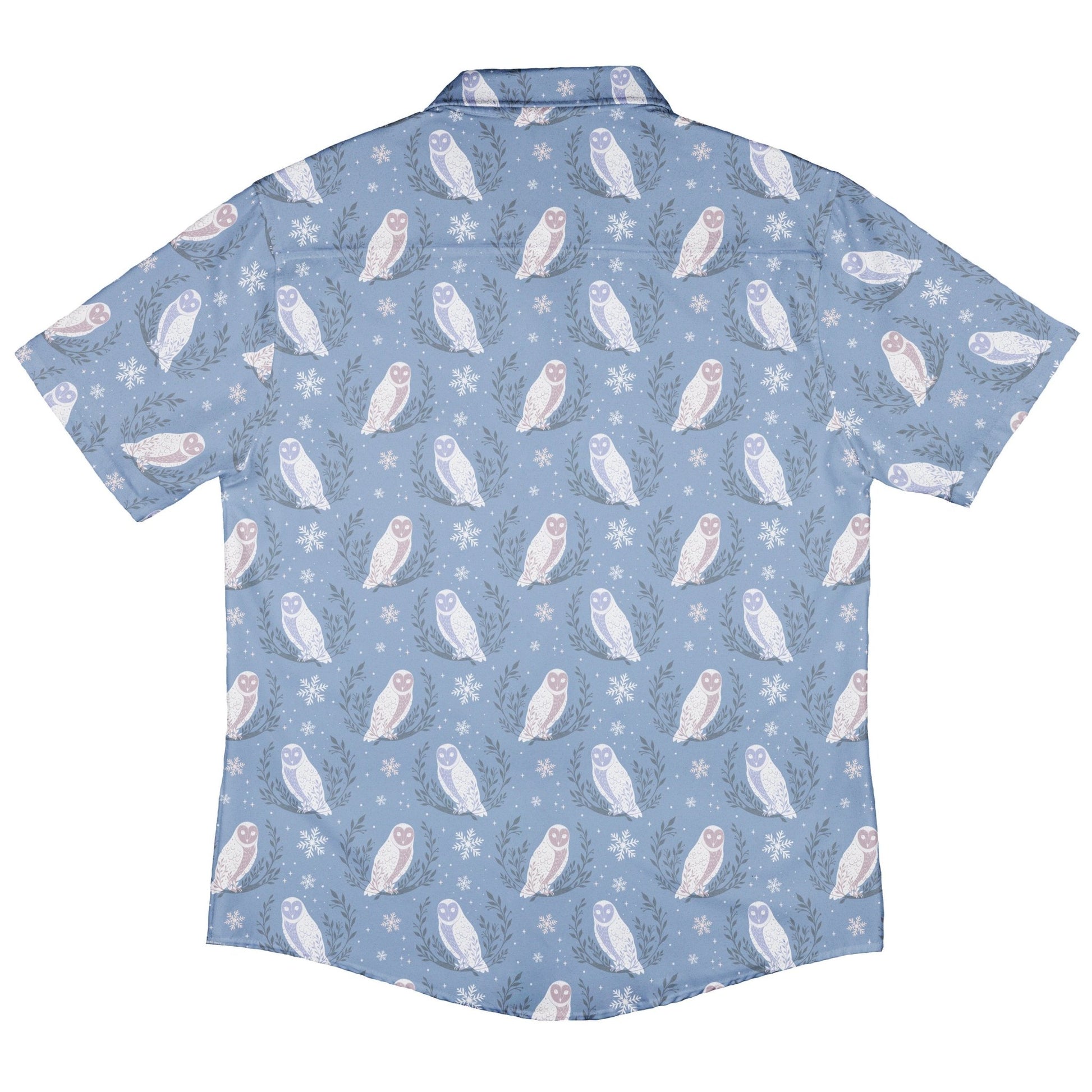 Snow Owl Moon Button Up Shirt Geek Nerd adult sizing Christmas Print Design by Episodic