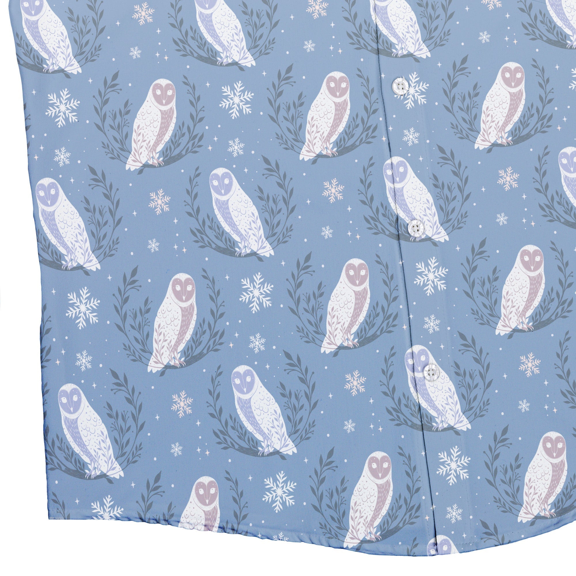 Snow Owl Moon Button Up Shirt Geek Nerd adult sizing Christmas Print Design by Episodic