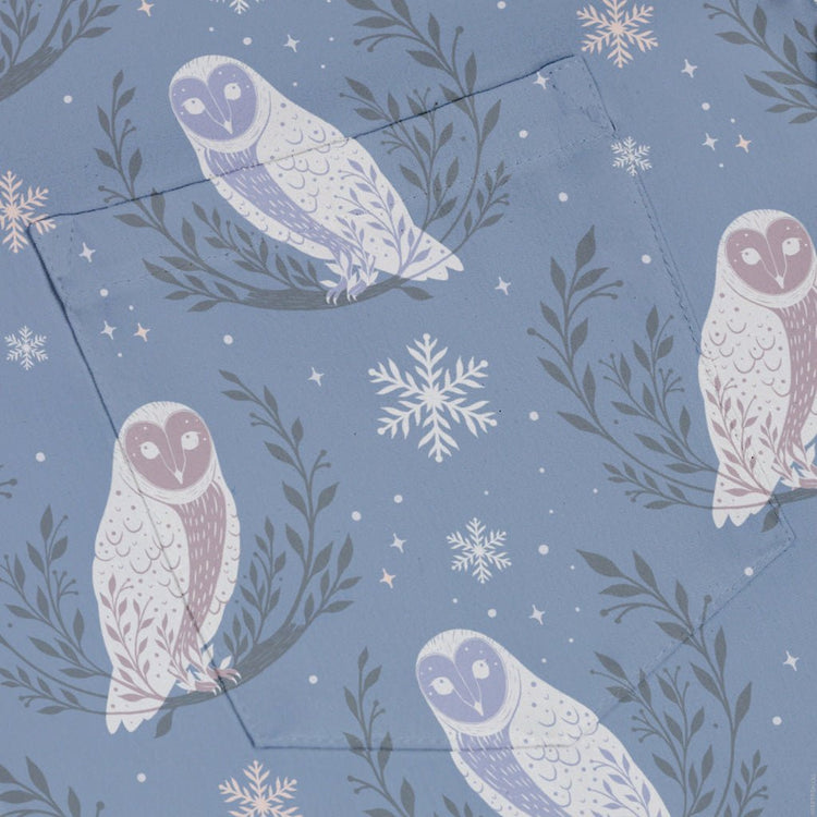 Snow Owl Moon Button Up Shirt Geek Nerd adult sizing Christmas Print Design by Episodic