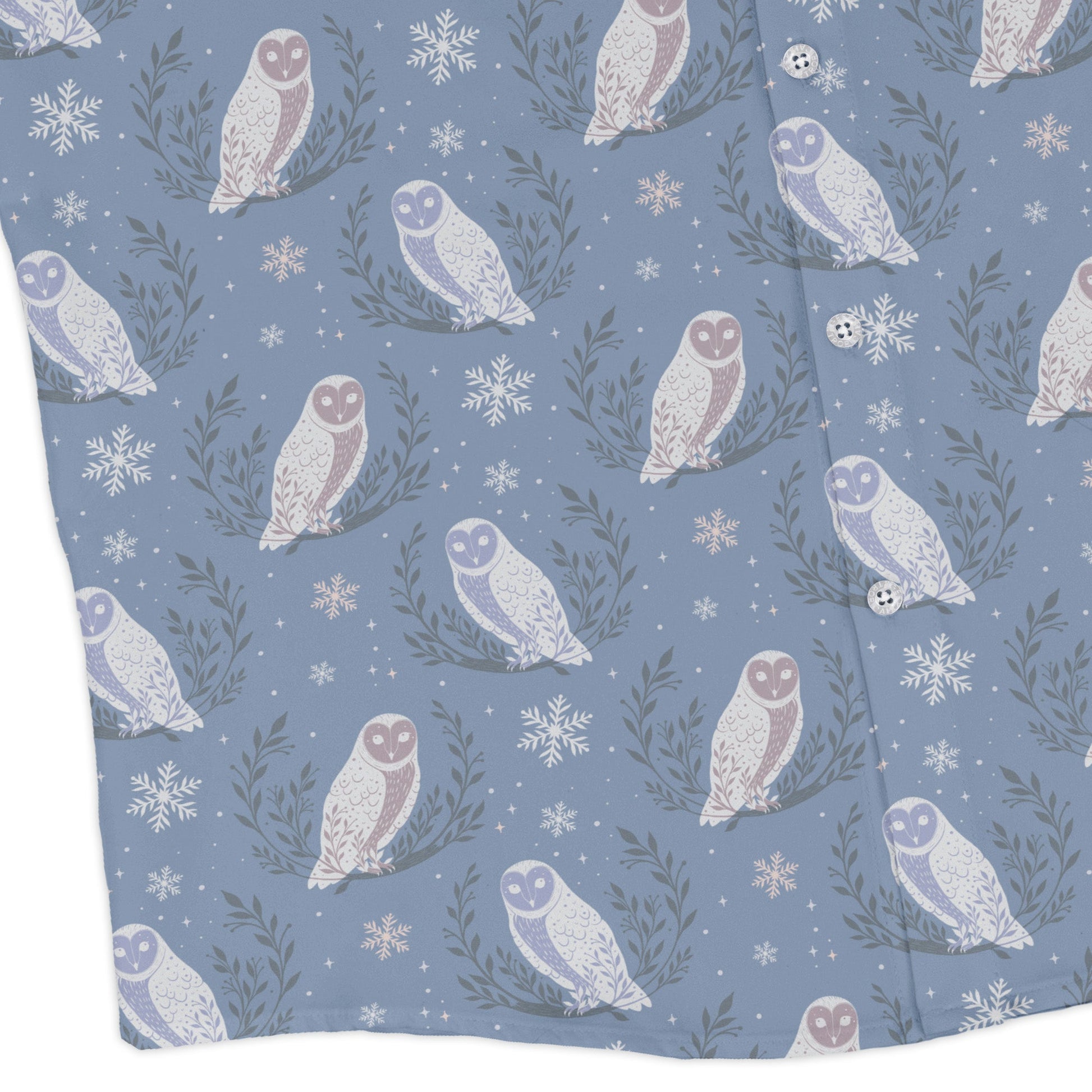 Snow Owl Moon Long Sleeve Button Up Shirt