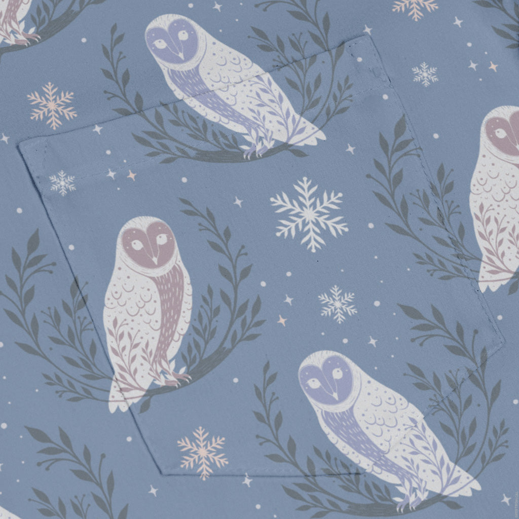 Snow Owl Moon Long Sleeve Button Up Shirt