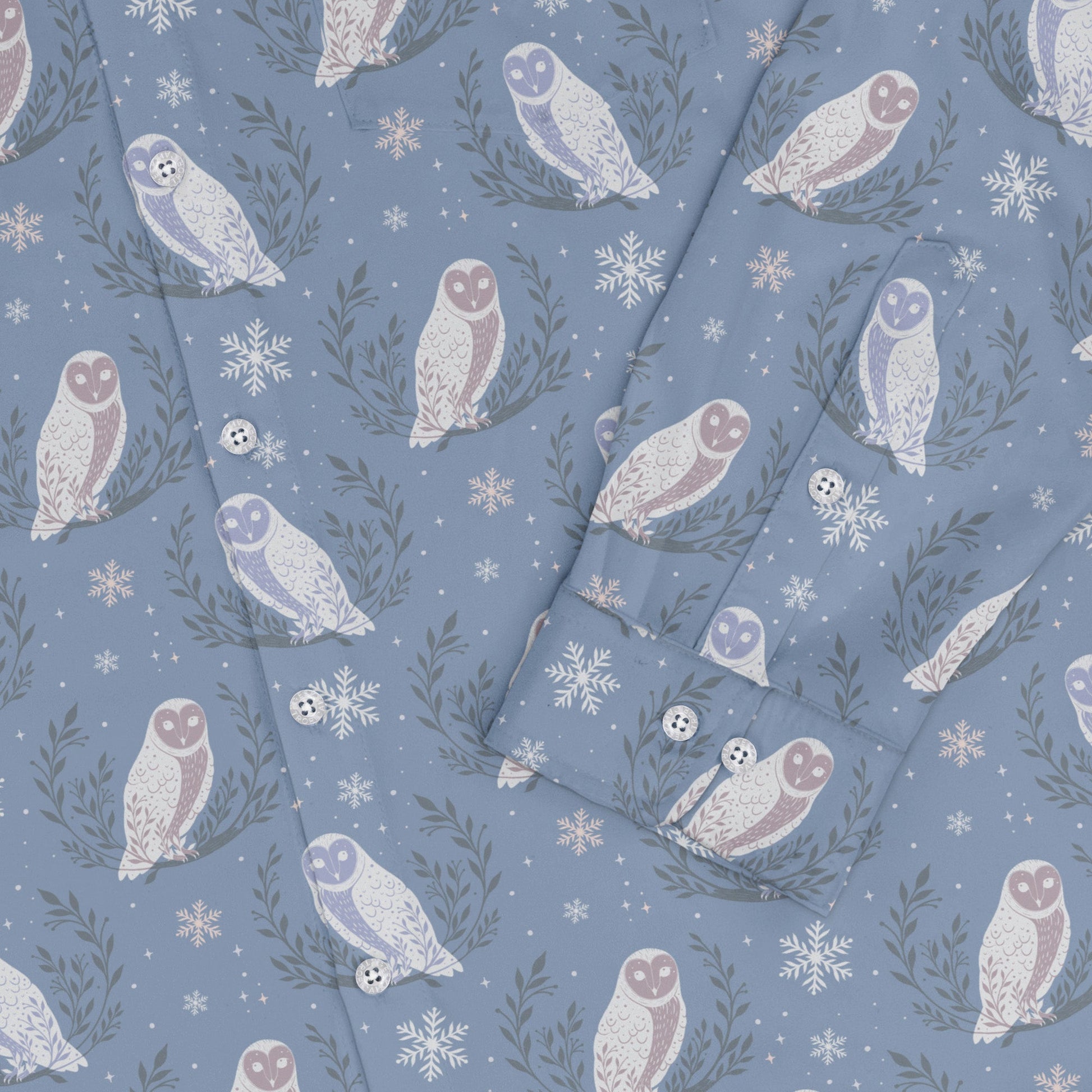 Snow Owl Moon Long Sleeve Button Up Shirt
