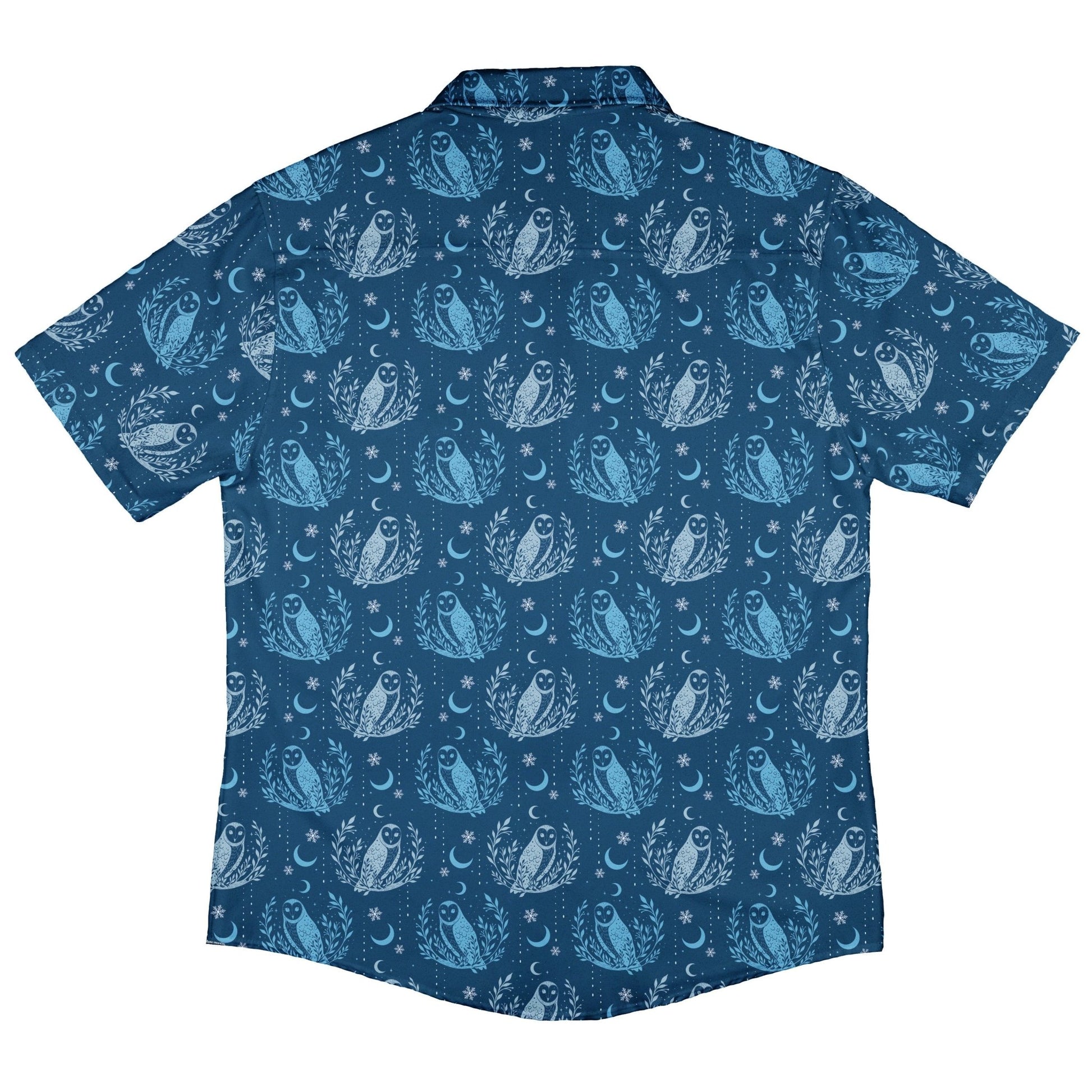 Snow Owl Night Flight Button Up Shirt Geek Nerd adult sizing Christmas Print Design by Episodic