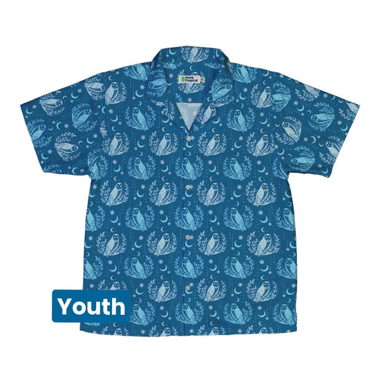 Snow Owl Night Flight Youth Hawaiian Shirt Geek Nerd Christmas Print Design by Episodic q4