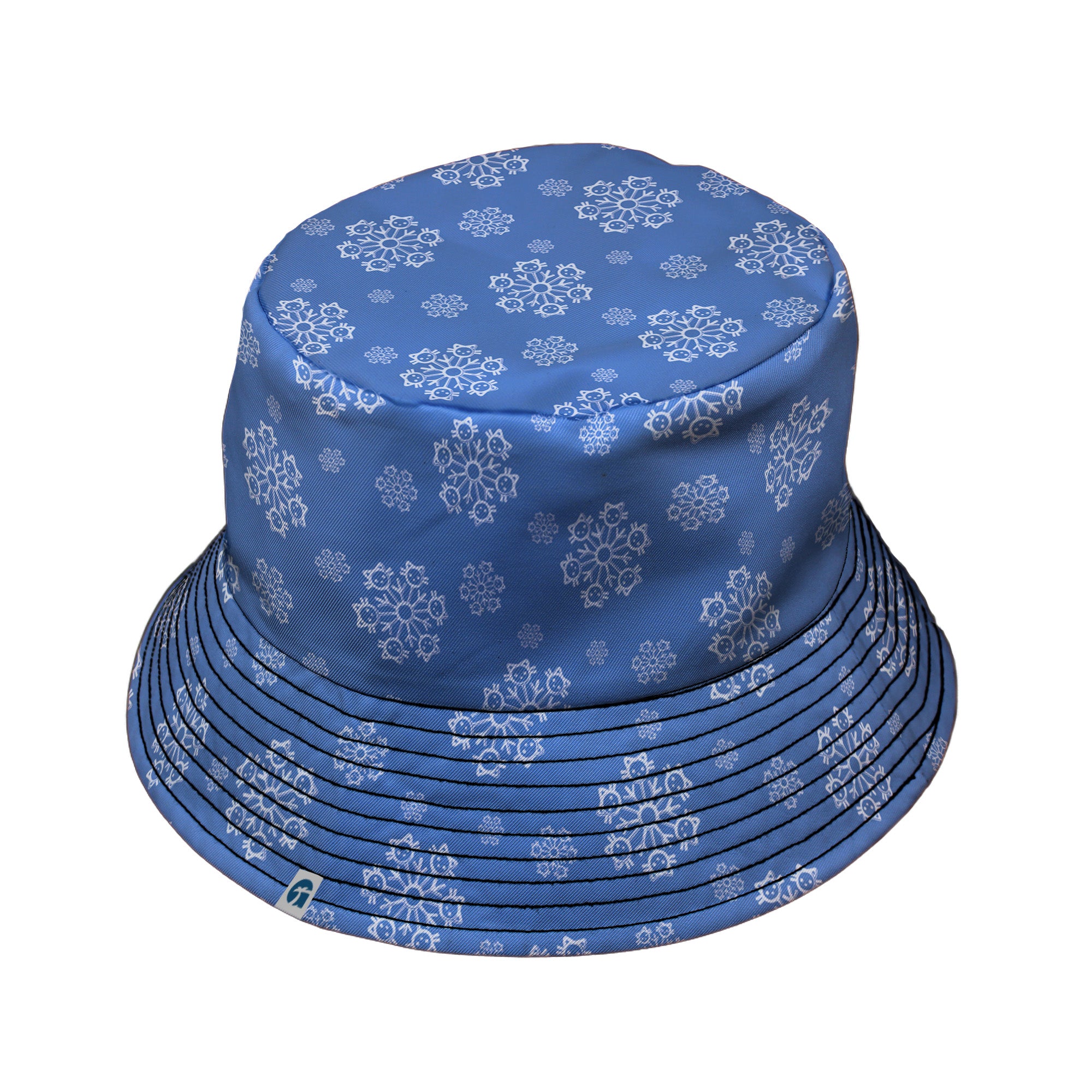 Snowflake Cat Winter Bucket Hat Black Stitching