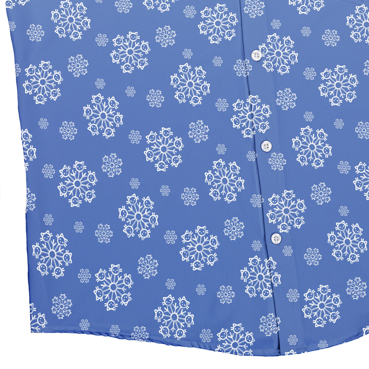 Snowflake Cat Winter Button Up Shirt Bottom Corner