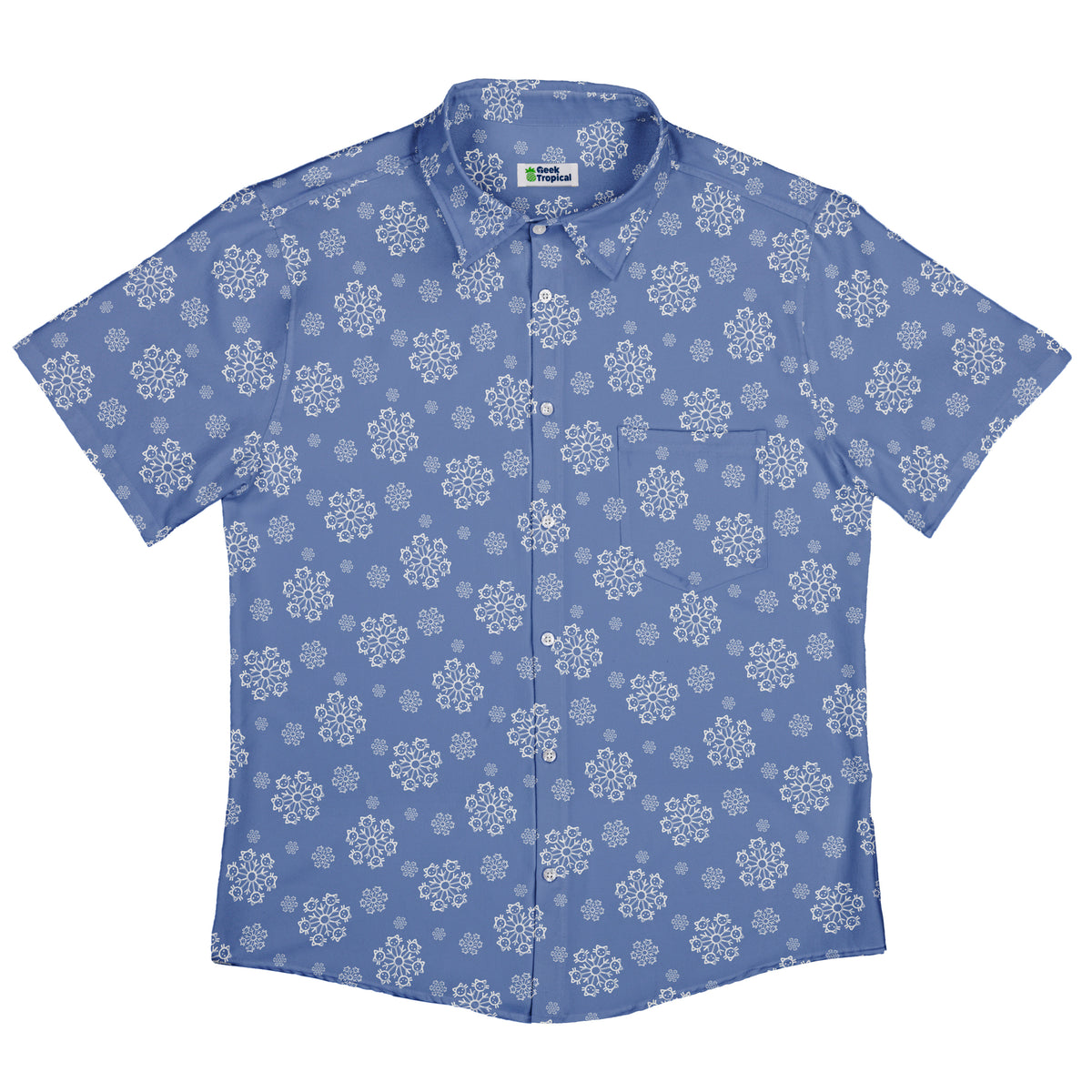 Snowflake Cat Winter Button Up Shirt Flat Front