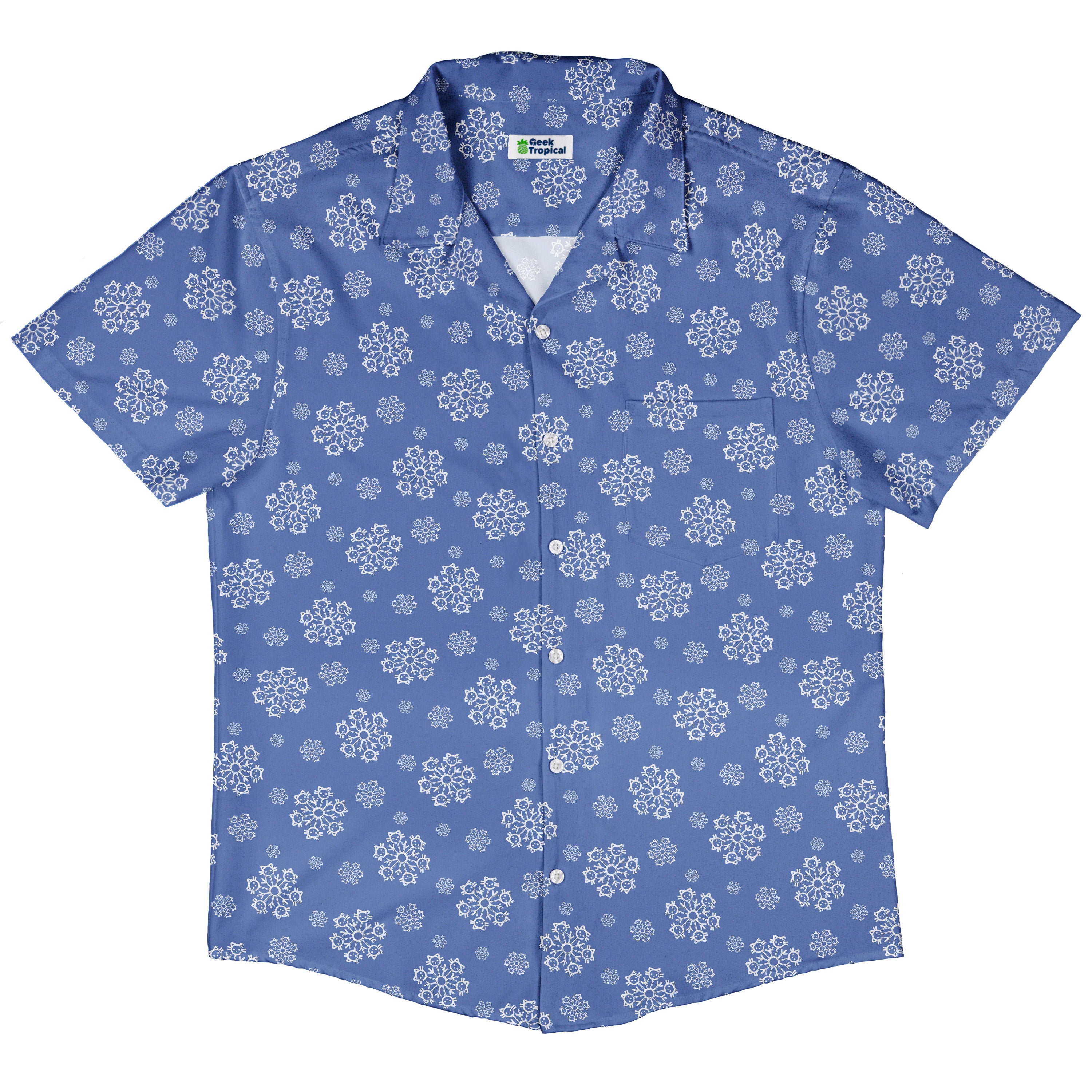 Snowflake Cat Winter Button Up Shirt Hawaiian Front