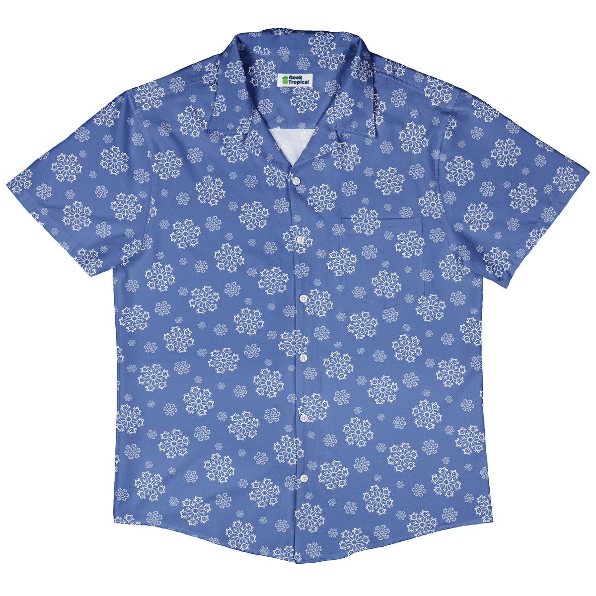 Snowflake Cat Winter Button Up Shirt Hawaiian Front