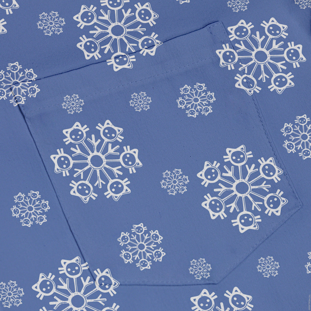 Snowflake Cat Winter Button Up Shirt Pocket