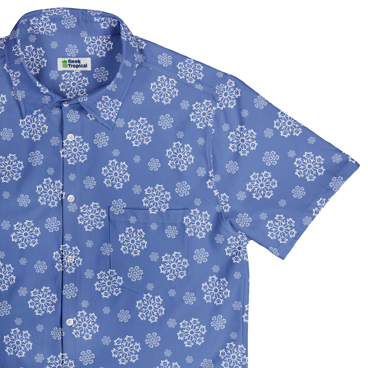 Snowflake Cat Winter Button Up Shirt Top Corner